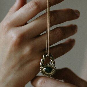 Fade Into the Abstract Lock Pendant in Brass and Jade